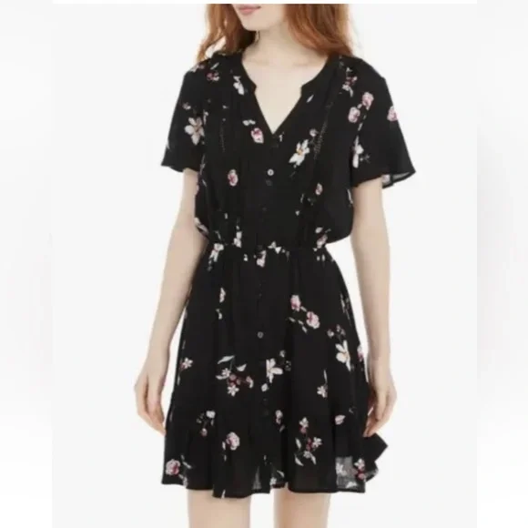 American Rag | Dresses | American Rag Floral Print Pintuck Dress Black Size  Nwot Size Xs Juniors | Poshmark